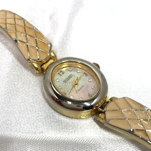Vintage Gitanoe Womens Gold Tone Mother of Pearl Quartz Watch Diamond Accents - Picture 7 of 12